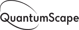 Logo of QuantumScape featuring the company name in black text with a stylized, curved line partially encircling the Q and S.